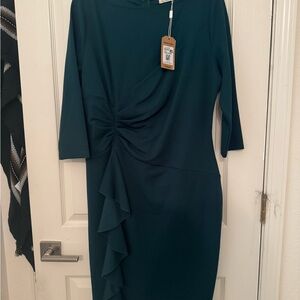 Chic Asymmetrical Teal Dress with Flowing Hemline